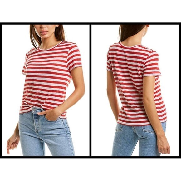 💕MICHAEL STARS💕 Harbor Stripe Colleen Crewneck Tee Poppy Stripe Red & White - Picture 4 of 9